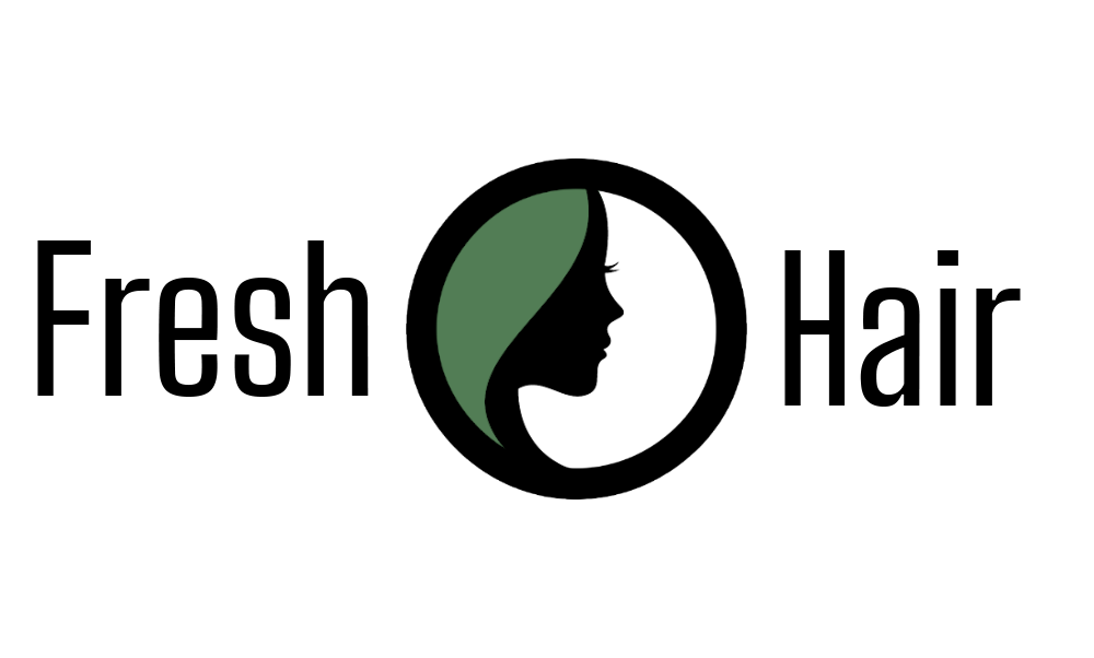 Freshhair logo med grøn dame mellem "Fresh" og "Hair" tekst.