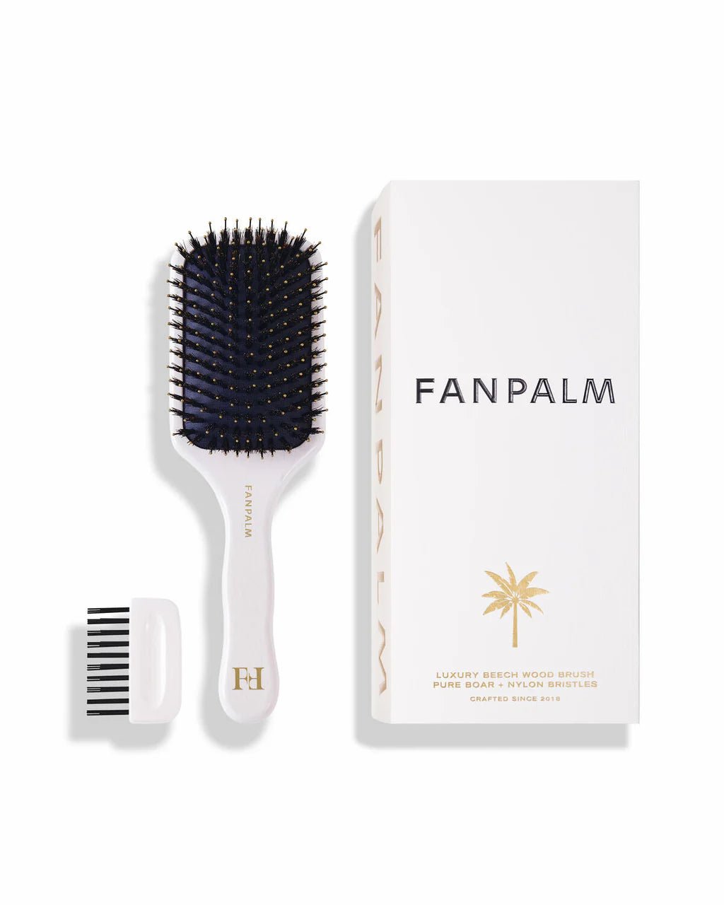 Fan Palm Pure Boar + Nylon Bristles Hårbørste - Glossy White Medium