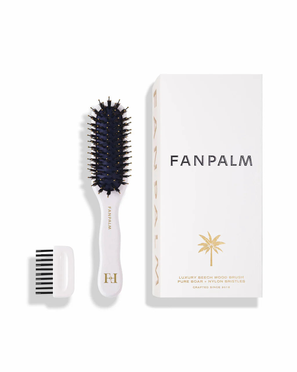 Fan Palm Pure Boar + Nylon Bristles Hårbørste Tall Slim - Glossy White