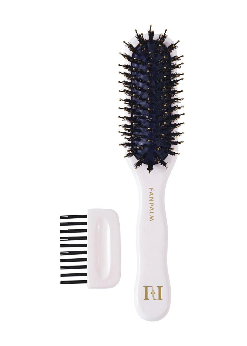 Fan Palm Pure Boar + Nylon Bristles Hårbørste Tall Slim - Glossy White